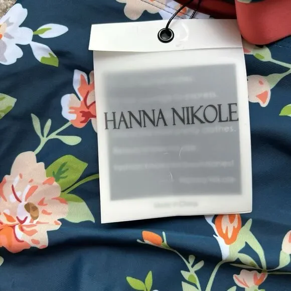 NWT Hannah Nikole Swimsuit Plus Size 16W Coral Navy Floral Wide Strap - Picture 6 of 8
